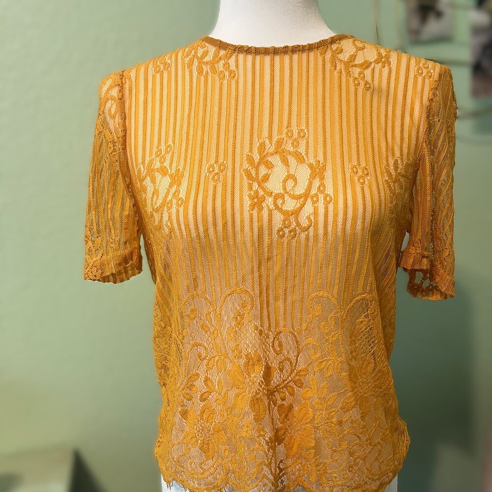 Yellow Lace Blouse, Haute Monde, Size M